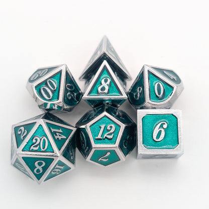 Simple Green and Silver Metal Core Dice Set