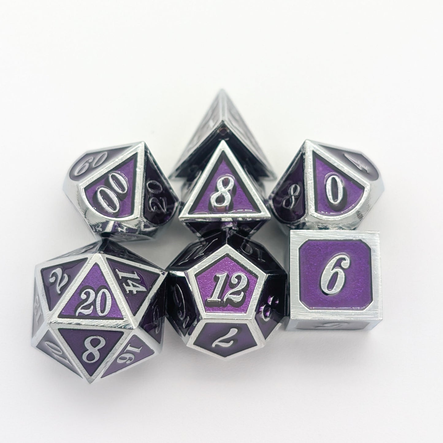 Simple Purple and Silver Metal Core Dice Set