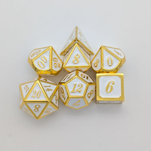 White and Gold Metal Dice Set