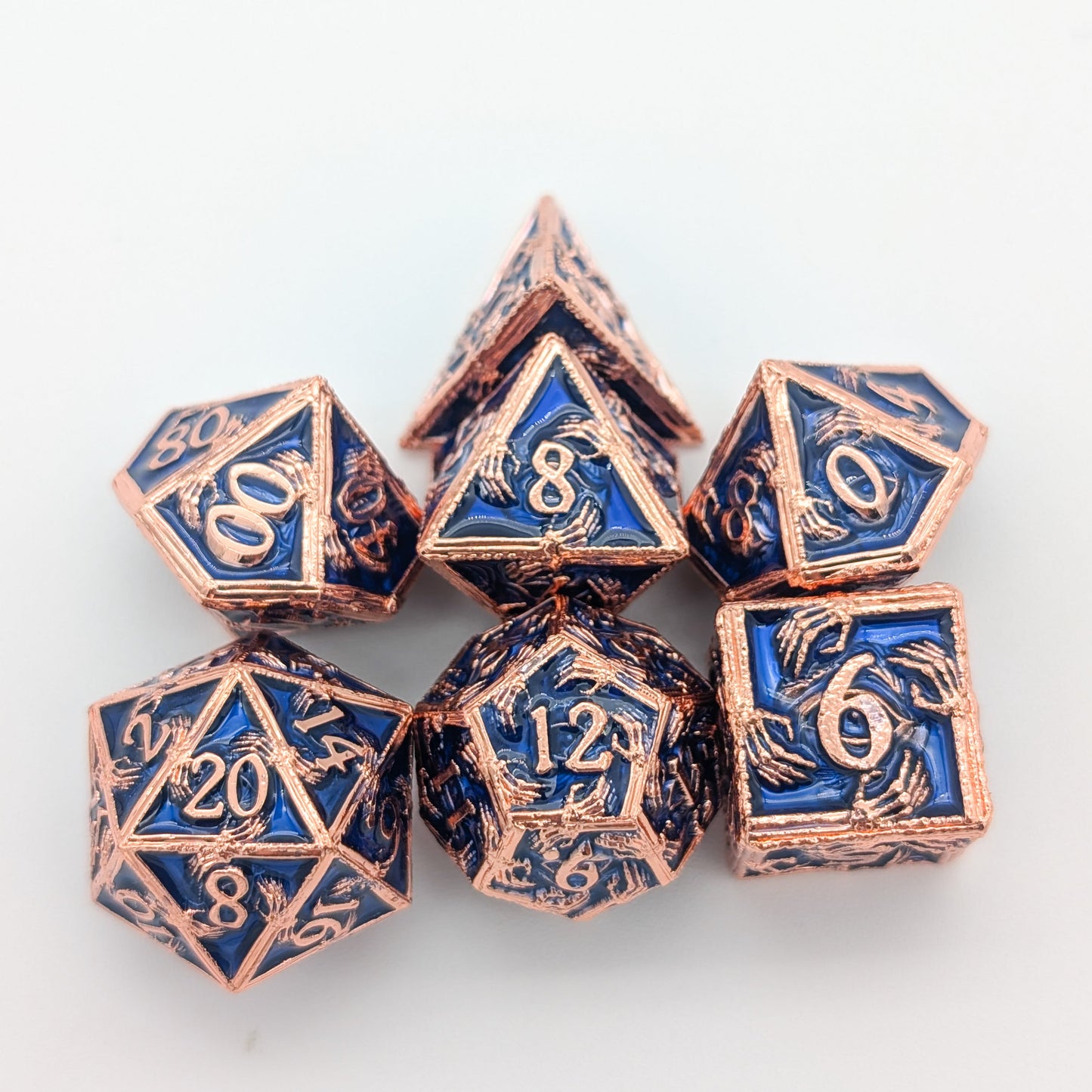 Skeleton Blue and Copper Metal Core Dice Set