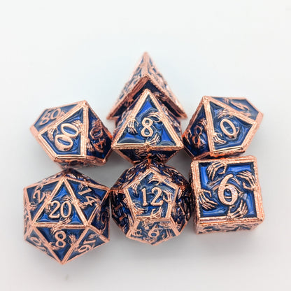 Skeleton Blue and Copper Metal Core Dice Set