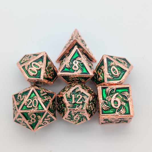 Skeleton Green and Copper Metal Core Dice Set