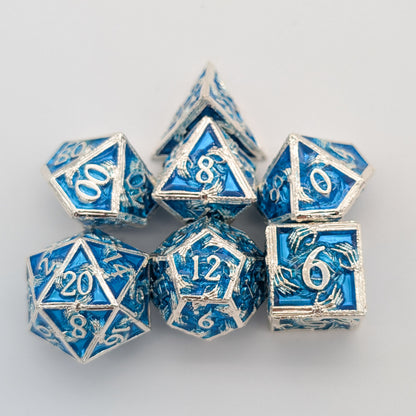 Skeleton Silver and Blue Metal Core Dice Set