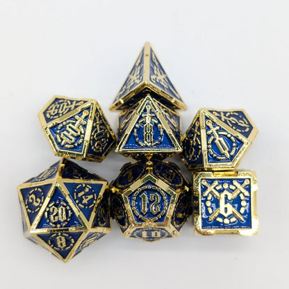 Swords Blue and Gold Metal Core Dice Set