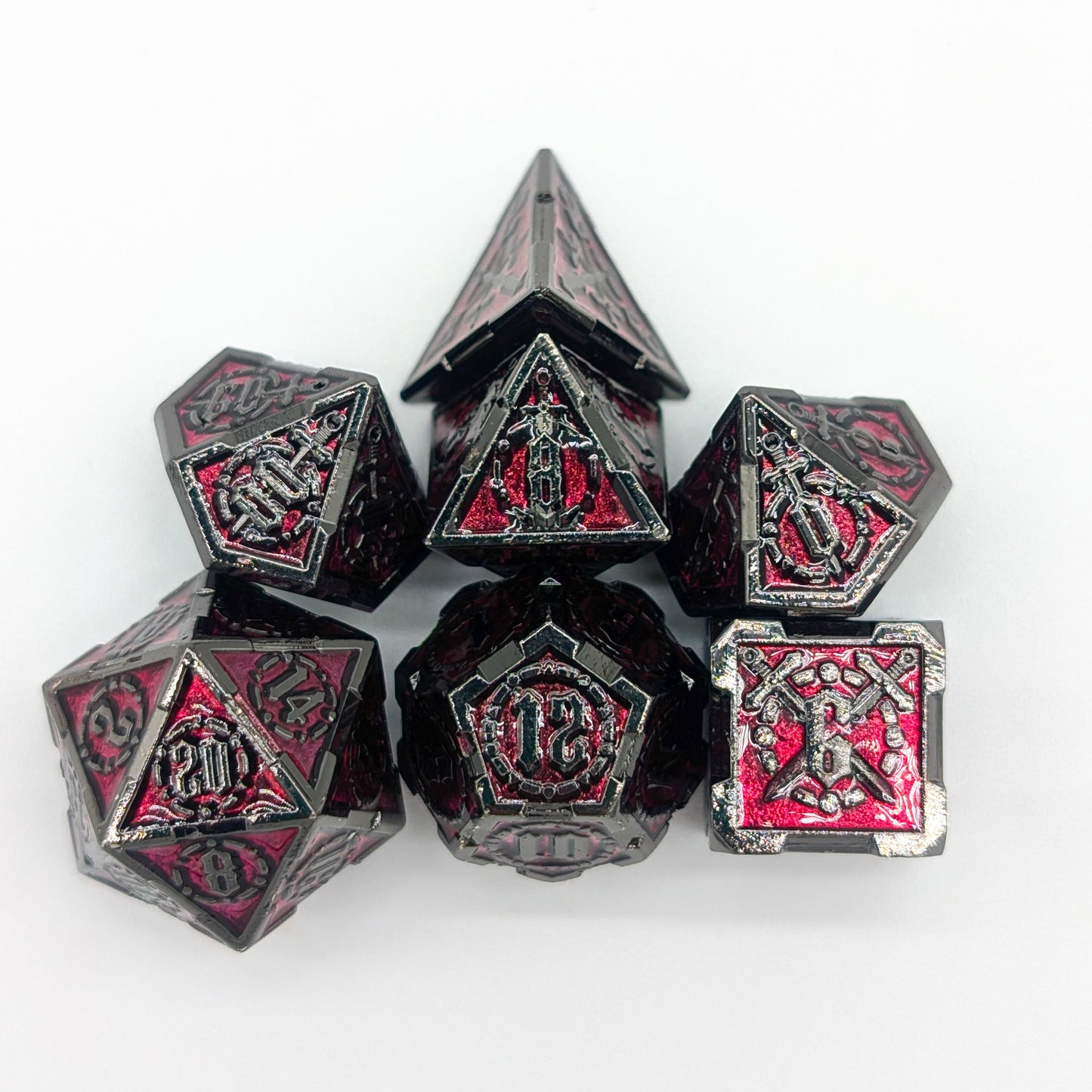 Swords Red and Black Metal Core Dice Set