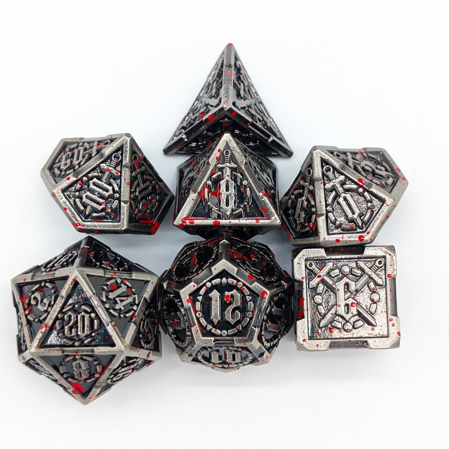 Swords Splatter Metal Core Dice Set
