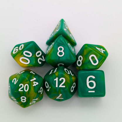 Tie-Dye Green and Yellow Dice Set