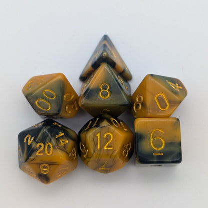 Yellow and Black Tie-Dye Dice Set