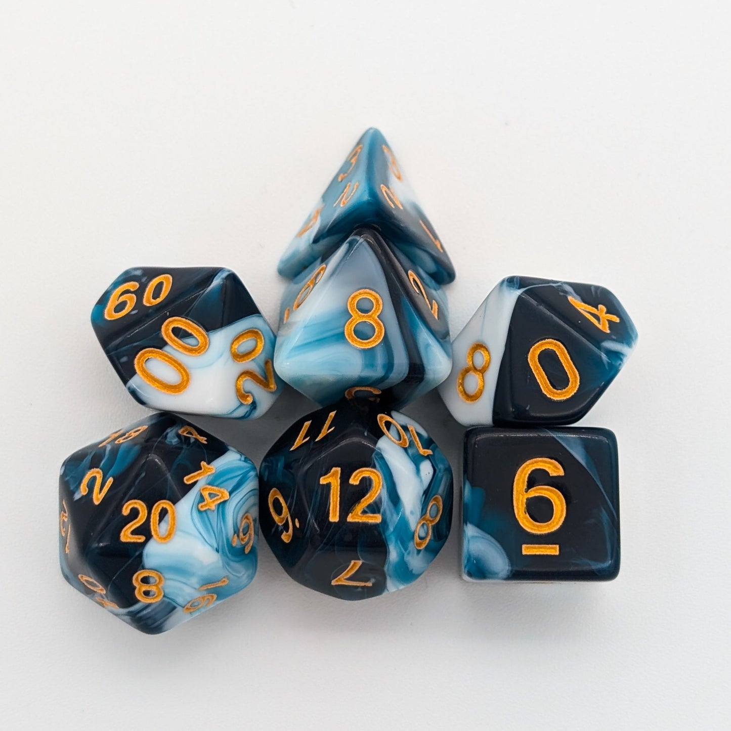 Two Tone Teal and White Dice Set