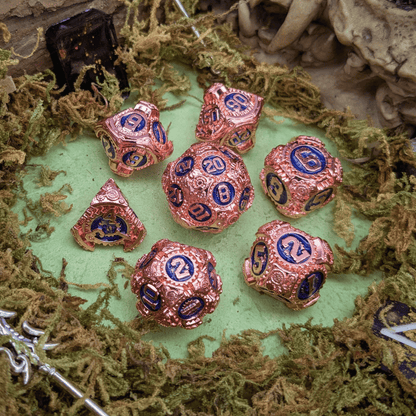 Gears Copper and Blue Metal Core Dice Set