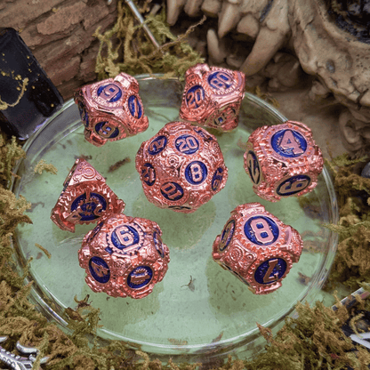 Gears Copper and Blue Metal Core Dice Set