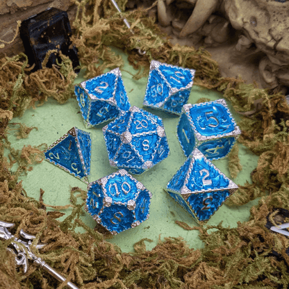 Dragon Blue and Silver Metal Core Dice Set