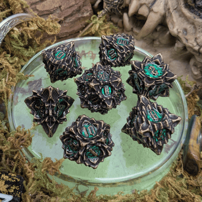 Flower Brass and Green Metal Core Dice Set