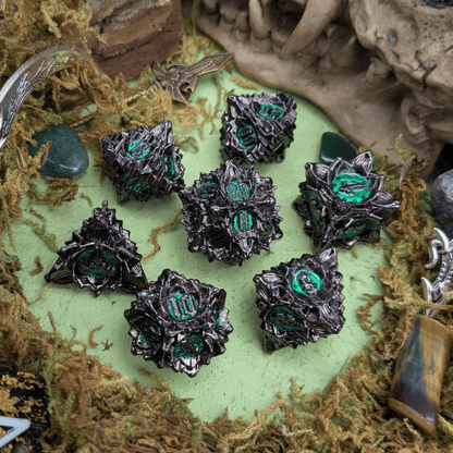 Flower Black and Green Metal Core Dice Set