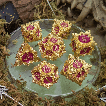 Flower Gold and Red Metal Core Dice Set