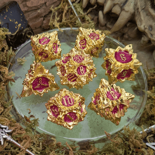 Flower Gold and Red Metal Core Dice Set