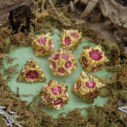 Flower Gold and Red Metal Core Dice Set