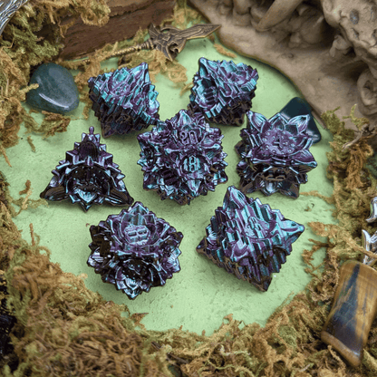 Flower Petrol Metal Core Dice Set