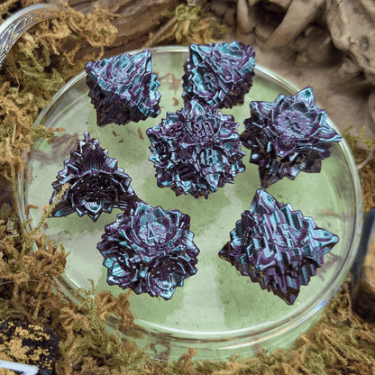 Flower Petrol Metal Core Dice Set