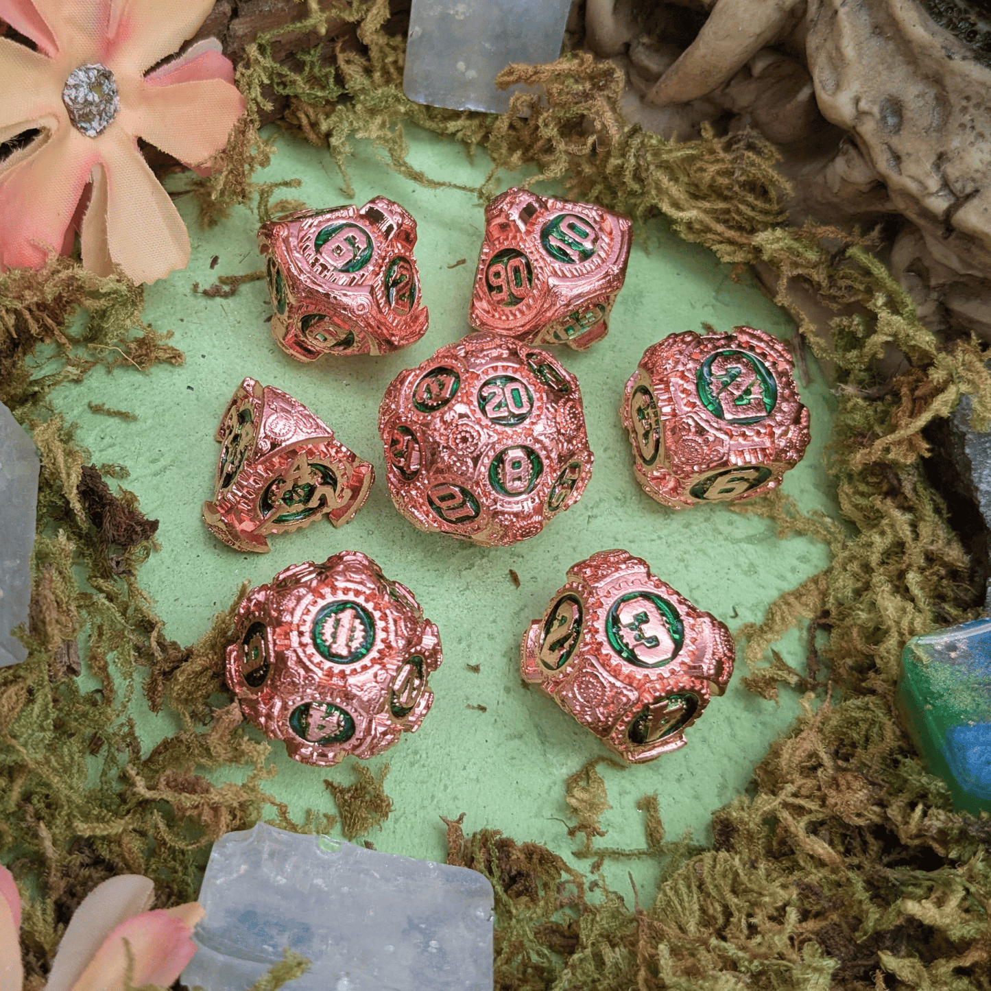 Gears Copper and Green Metal Core Dice Set