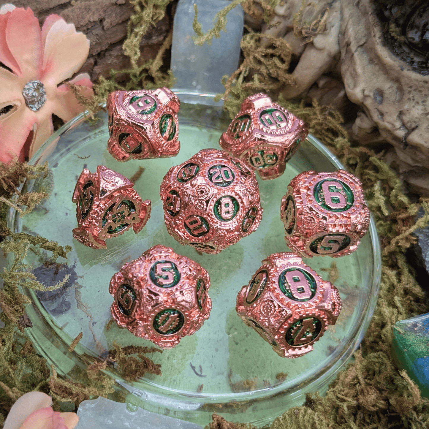Gears Copper and Green Metal Core Dice Set