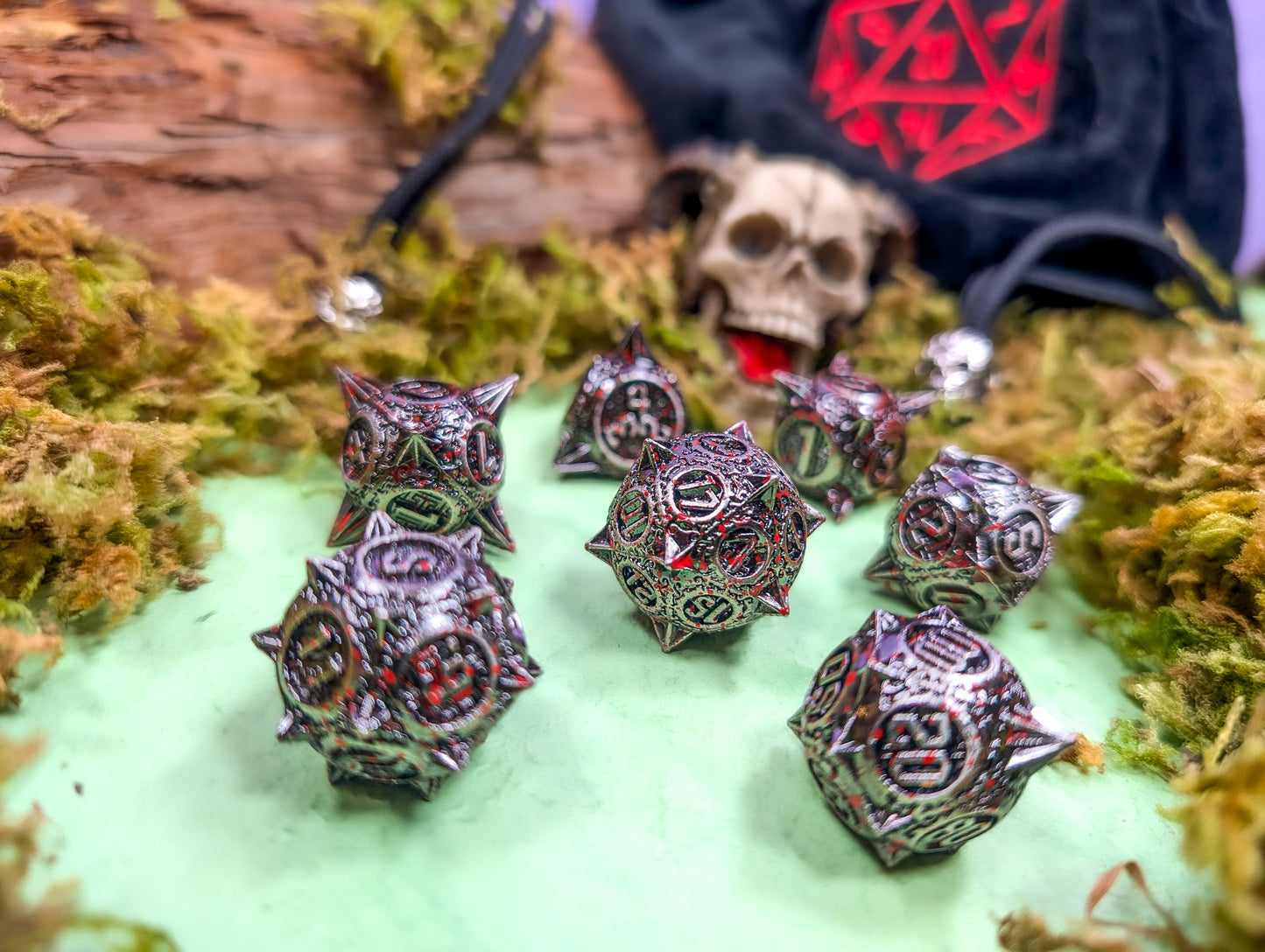 The Executioner’s Throw | Caltrops Splatter Metal Dice