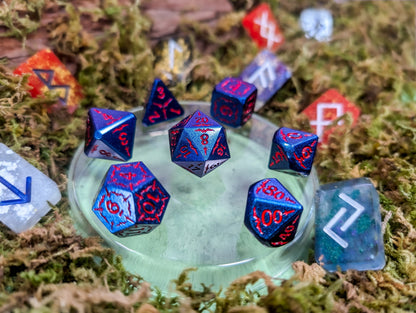 Starfire Invocation | Blue & Red Metal Arcana Dice Set