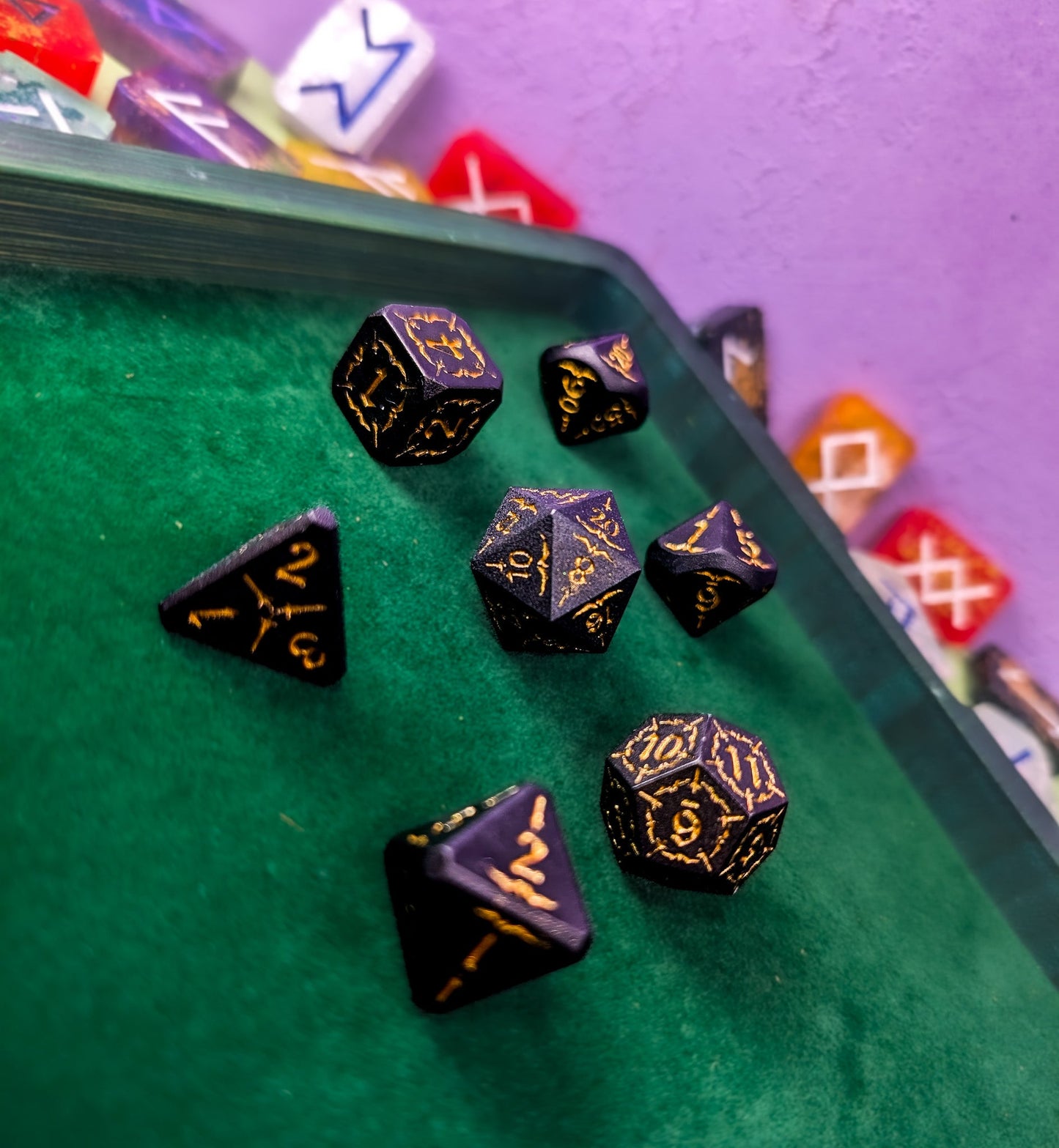 Arcana Obscura | Arcana Black and Gold Metal Dice Set
