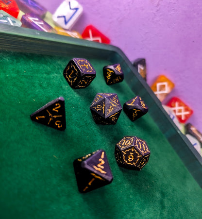 Arcana Obscura | Arcana Black and Gold Metal Dice Set