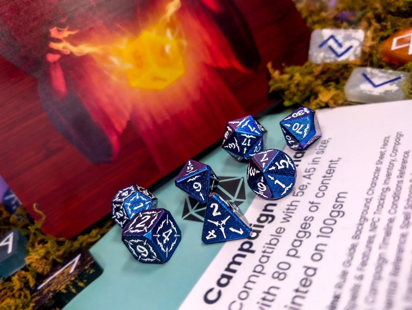 Astral Veil Arcana | Blue & White Metal Arcana Dice Set