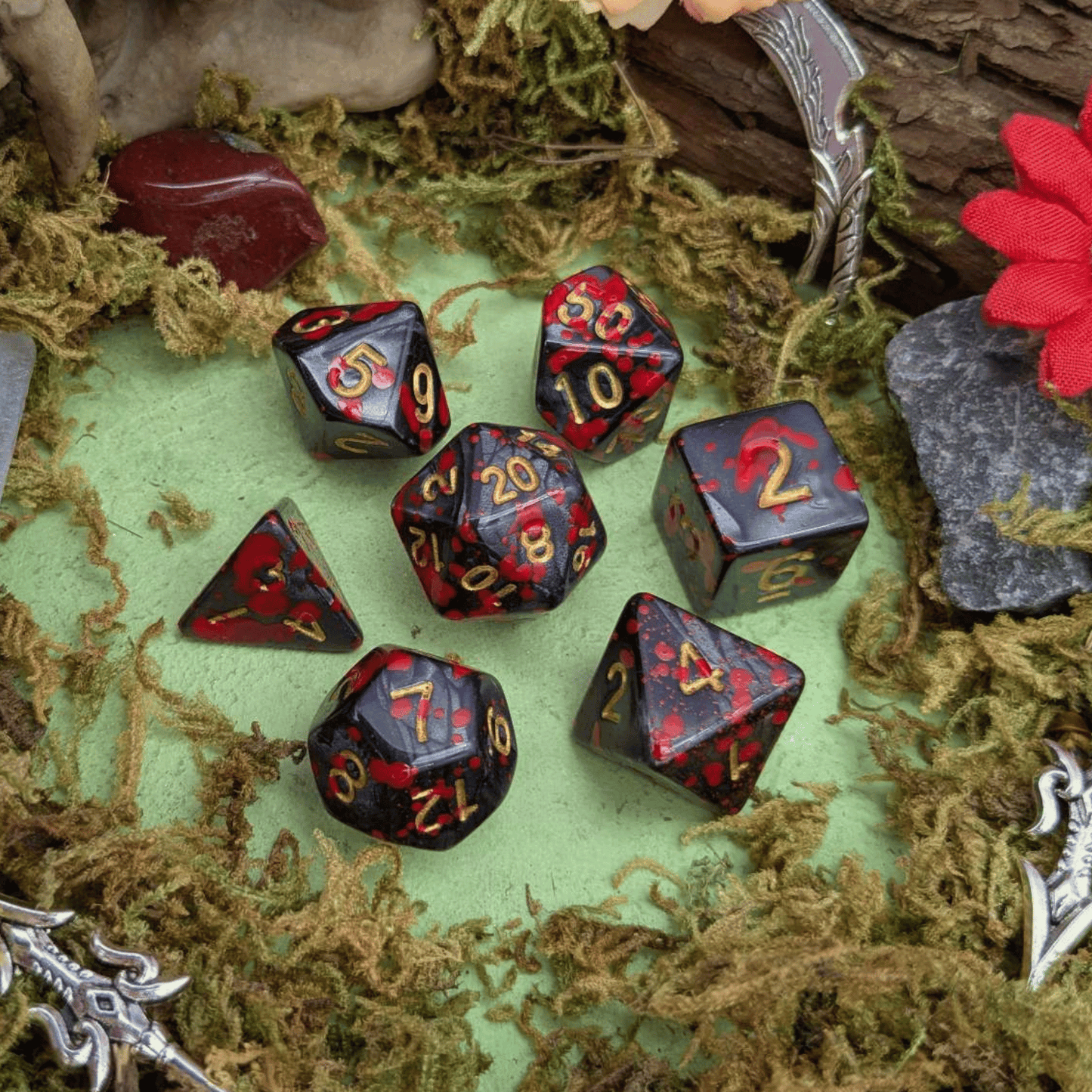 Black Splatter Dice Set