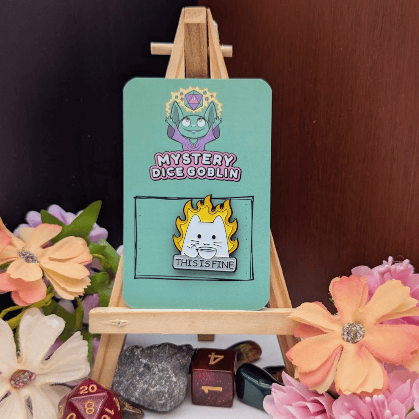 This Is Fine White Cat Pin