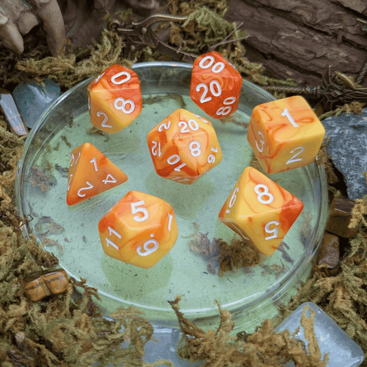 Tie-Dye Orange and Yellow Dice Set