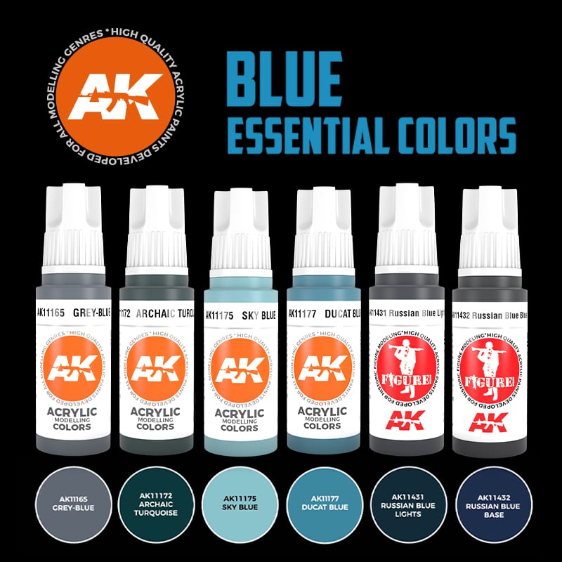AK Interactive 3rd Gen Acrylic Blue Essential Colors Set (AK11618)