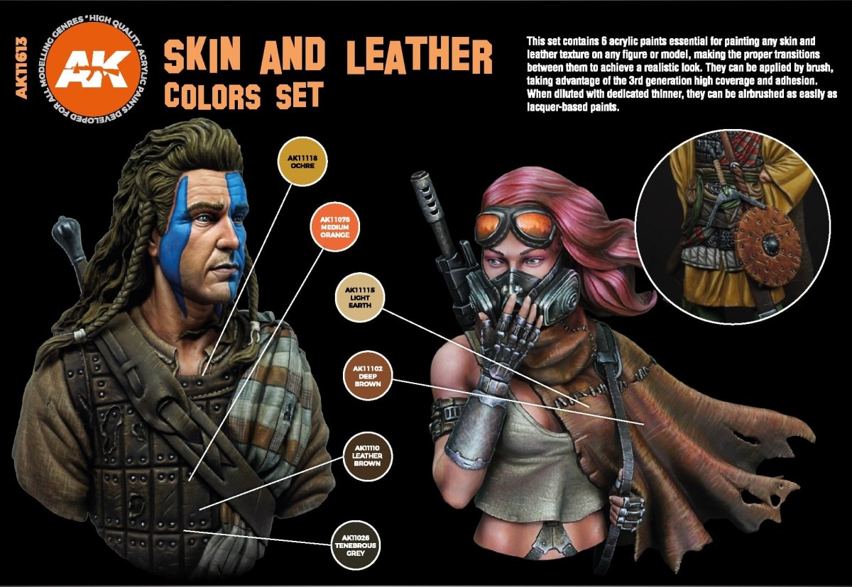 AK Interactive 3rd Gen Acrylic Skin & Leather Colors Set (AK11613)