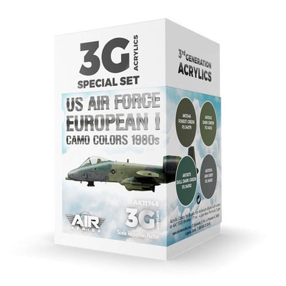 AK Interactive 3rd Gen Aircraft Paint Set - US Air Force European Camo Colors 1980s Set (AK11749)