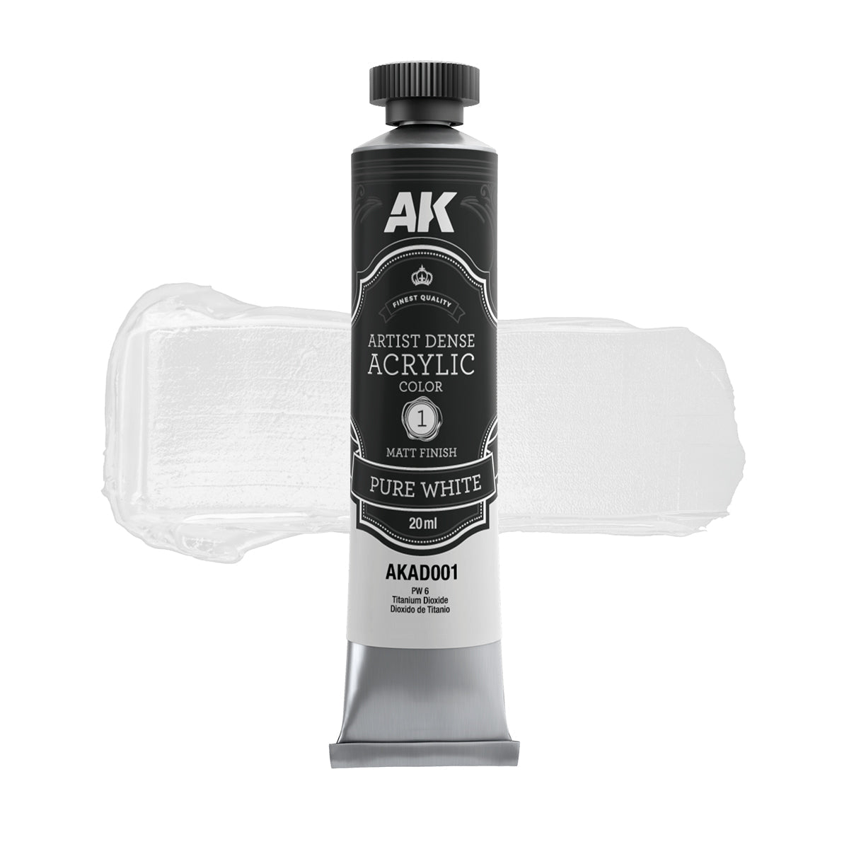 AK Interactive Dense Acrylic Black & White Set (6 Tubes 20ml) (AKAD101)