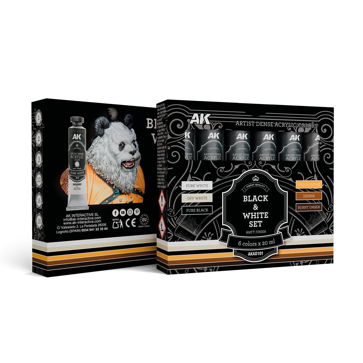 AK Interactive Dense Acrylic Black & White Set (6 Tubes 20ml) (AKAD101)