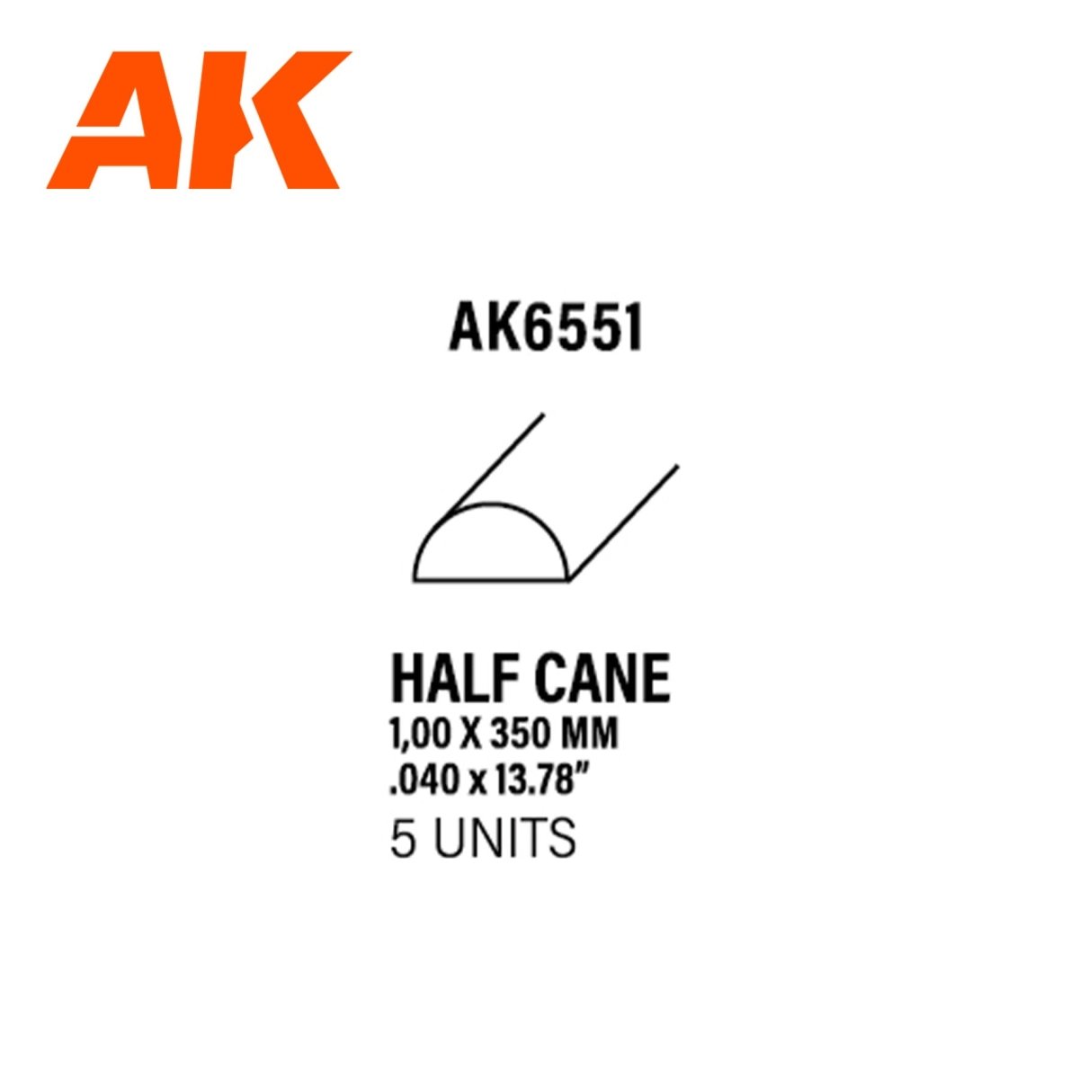 AK Interactive - Half Cane 1mm X 350mm - Styrene Strip (AK6551)