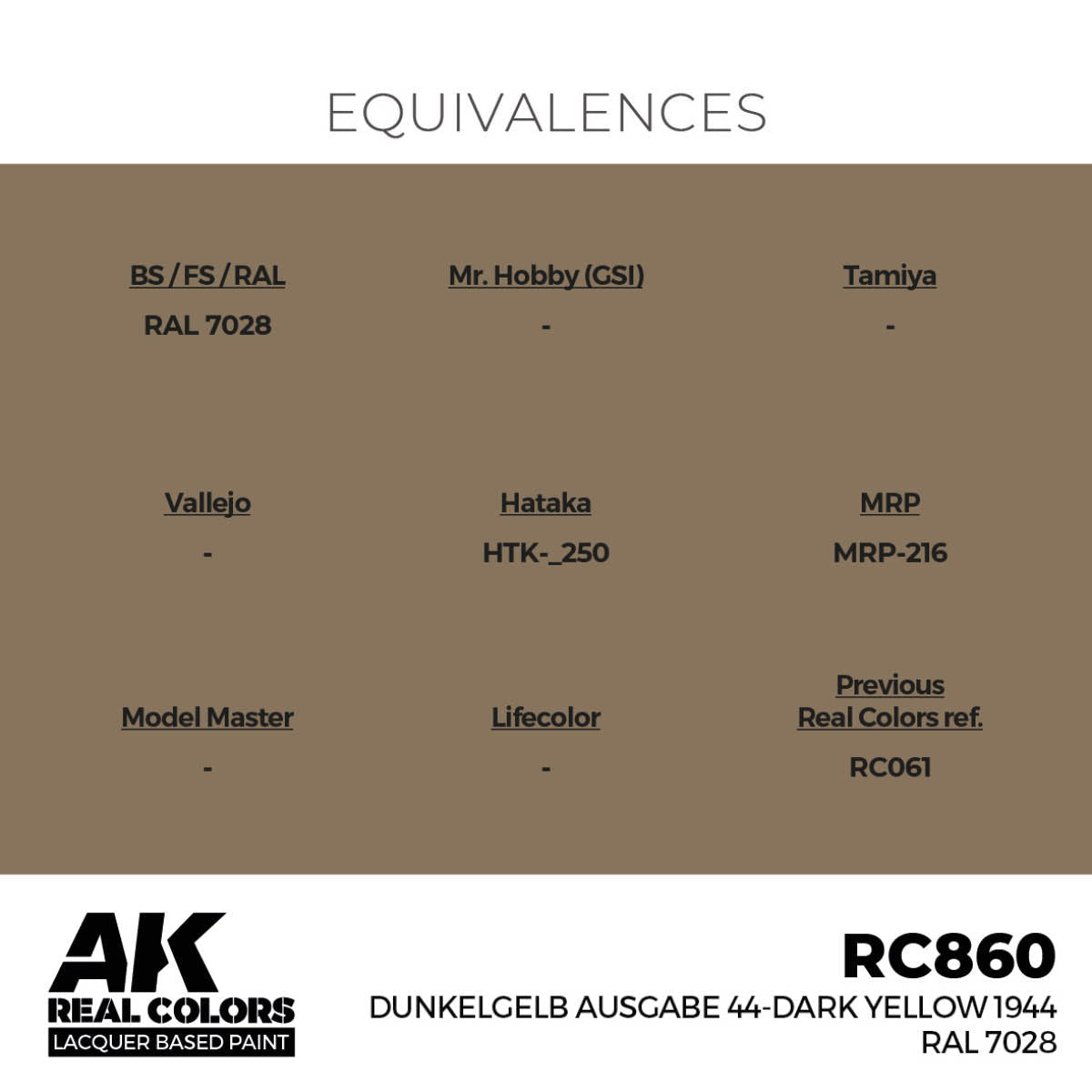 AK Interactive Real Colors - Dunkelgelb Ausgabe 44-Dark Yellow 1944 RAL 7028 (RC860)
