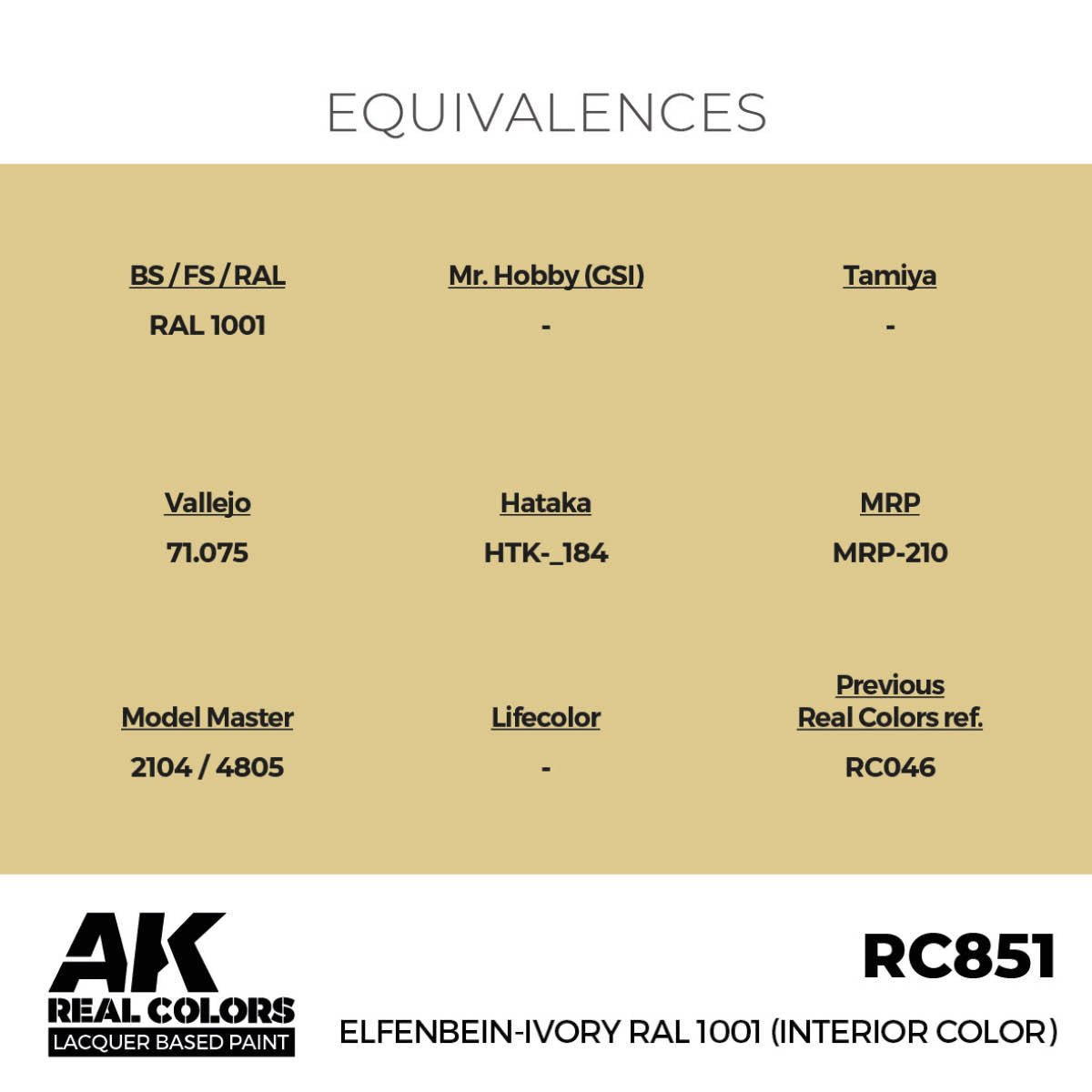 AK Interactive Real Colors - Elfenbein-Ivory RAL 1001 (Interior Color) (RC851)