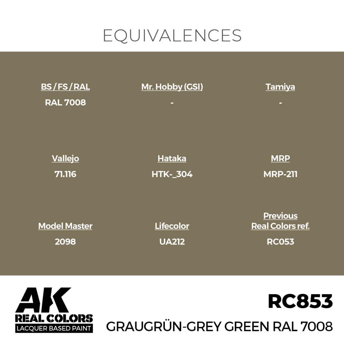 AK Interactive Real Colors - Graugrün-Grey Green RAL 7008 (RC853)