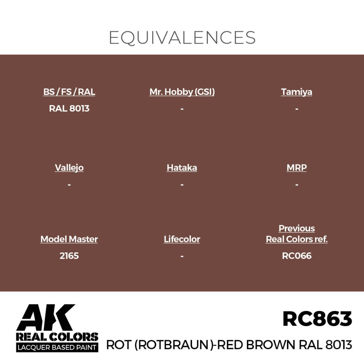 AK Interactive Real Colors - Rot (Rotbraun)-Red (Red Brown) RAL 8013 (RC863)