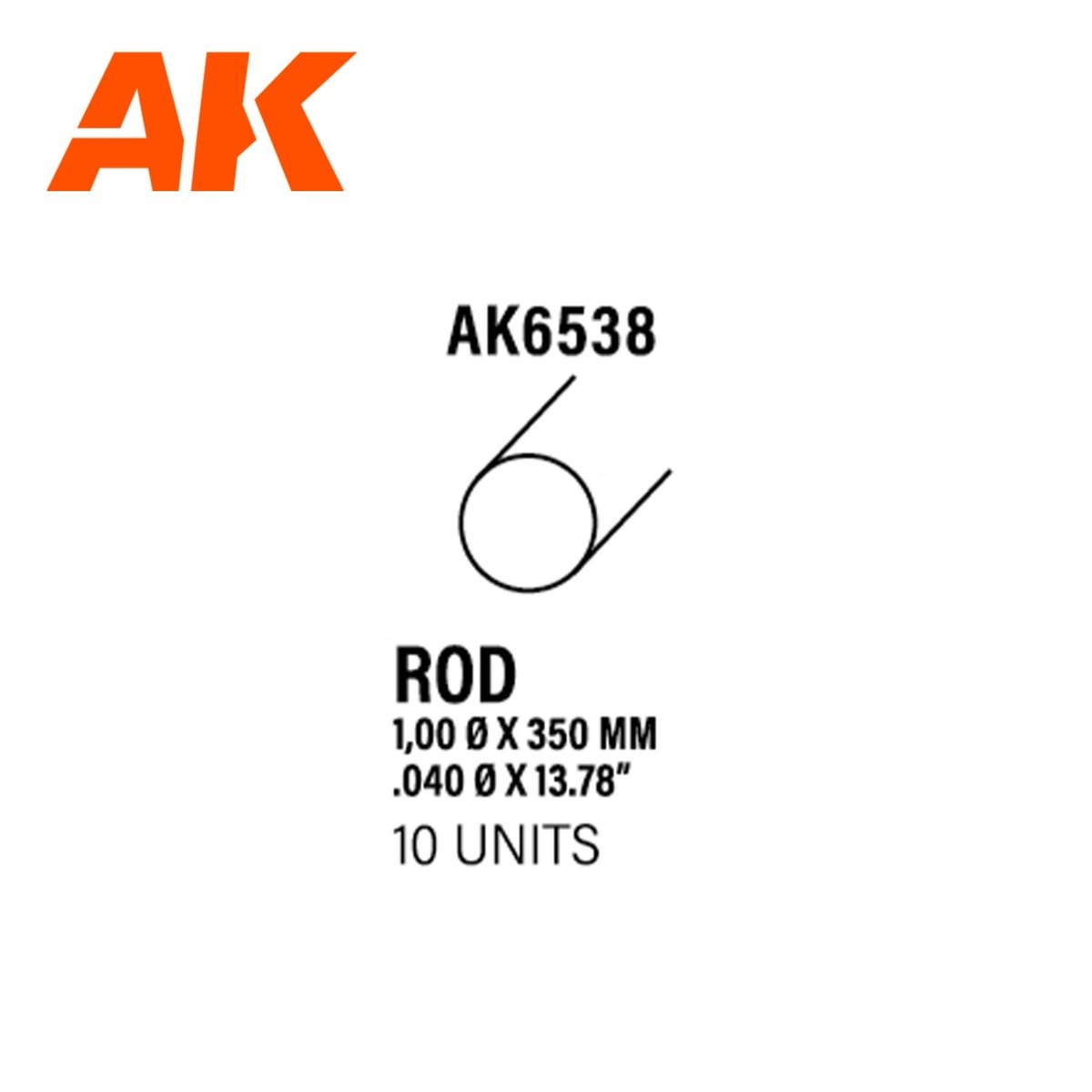 AK Interactive - Rod 1.00 Diameter X 350mm - Styrene Strip (AK6538)