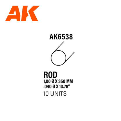 AK Interactive - Rod 1.00 Diameter X 350mm - Styrene Strip (AK6538)