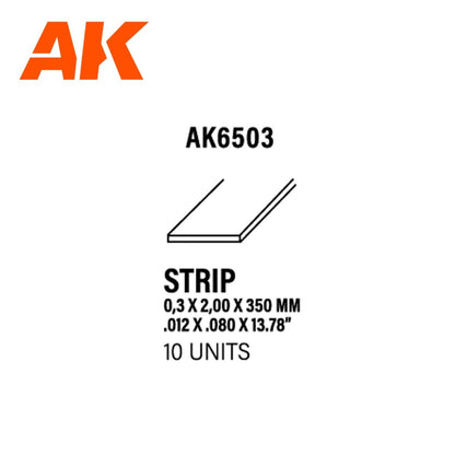 AK Interactive - Strips 0.30 X 2.00 X 350mm - Styrene Strip (AK6503)