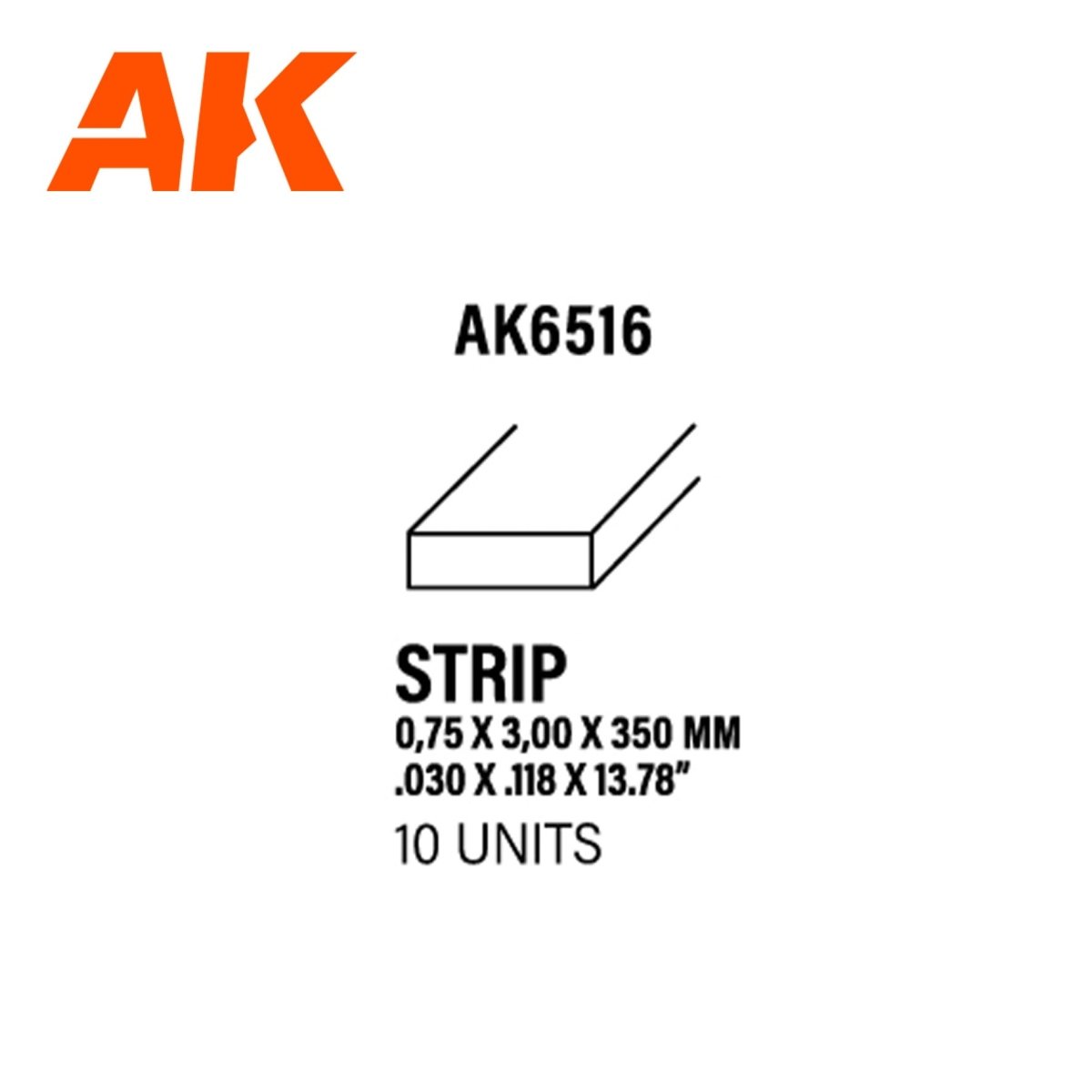 AK Interactive - Strips 0.75 X 3.00 X 350mm - Styrene Strip (AK6516)