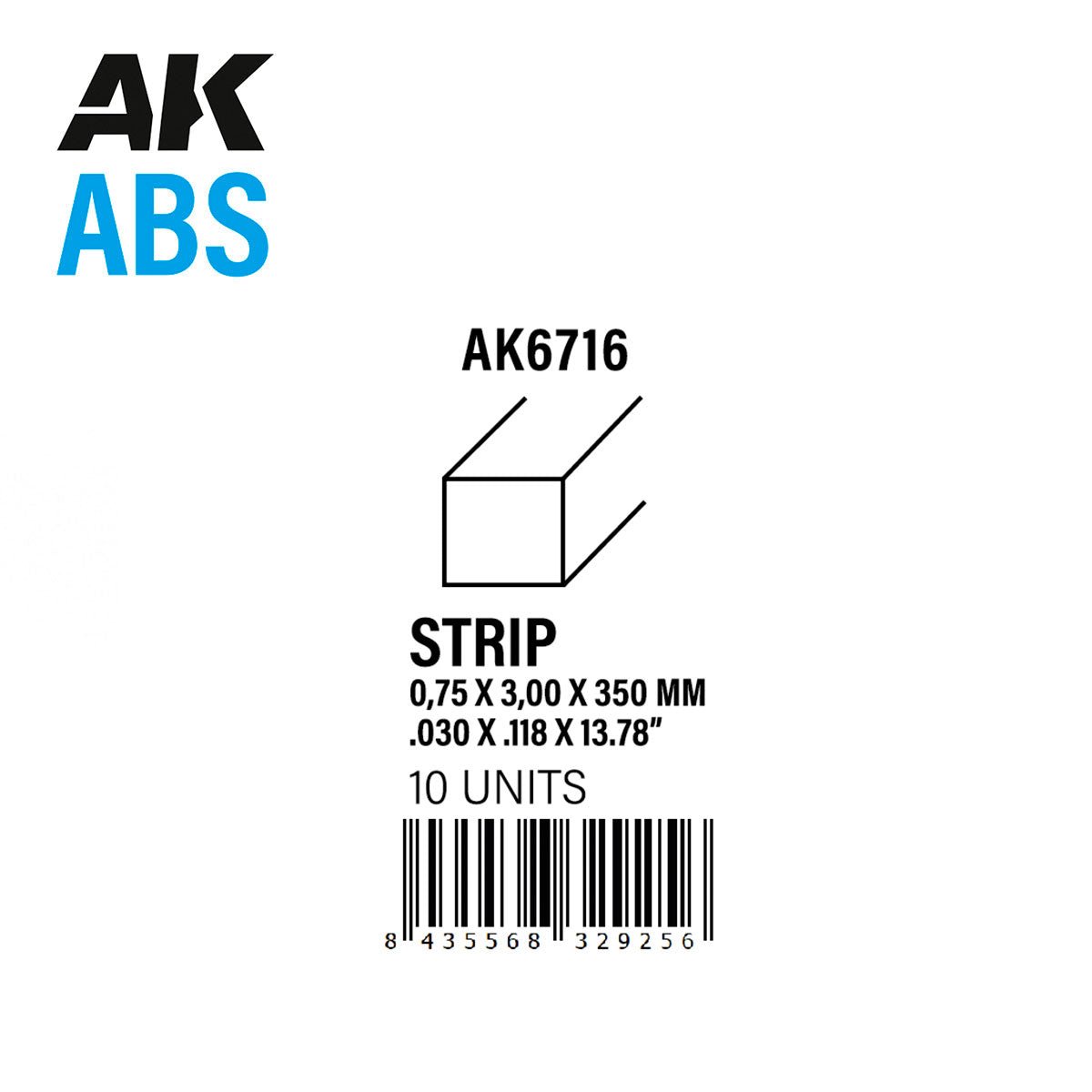 AK Interactive - Strips 0.75mm X 3mm X 350mm - ABS Strip (AK6716)