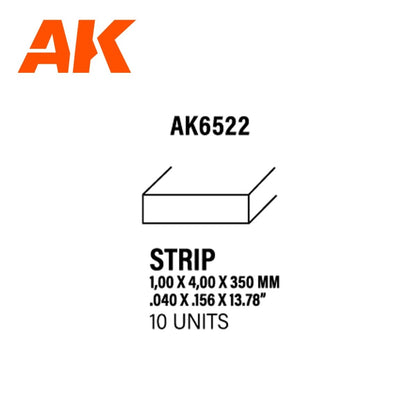 AK Interactive - Strips 1.00 X 4.00 X 350mm - Styrene Strip (AK6522)