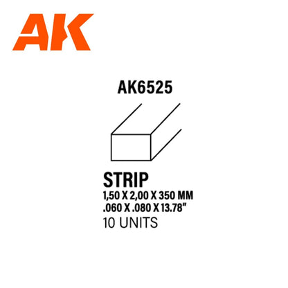 AK Interactive - Strips 1.50 X 2.00 X 350mm - Styrene Strip (AK6525)